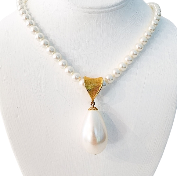 Vintage Sarah Coventry pearl necklace with pearl pendant teardrop gold - Picture 14 of 16